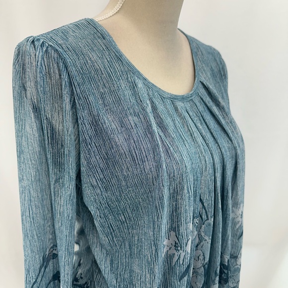 Timeson Women's Long Sleeve Scoop Neck Pleated Front Fitted Blouse Tops LARGE - Picture 3 of 11